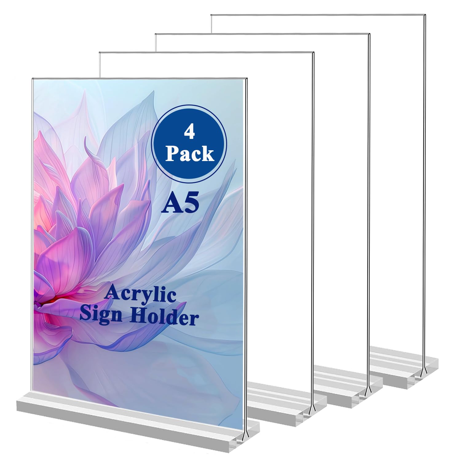 A5 Acrylic Sign Holder, 4 Packs Table Menu Signs Holder, Vertical Clear Table Display Stand