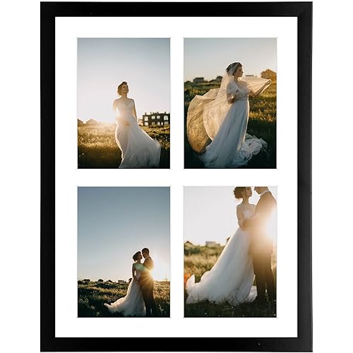 AUEAR, 12x16 Picture Frame, Solid Wood and High Definition Glass, Display Four 5x7 Photos with Mat or 12x16 Without Mat, Wall Display, Decorate Home or Office, Black