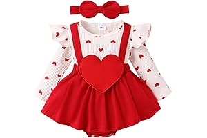Adorable Matching Romper Dress and Headband Valentine Set for Baby Girl 6-9 Months