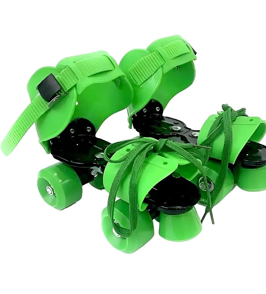 TAYLORED HOME Roller Skates for Kids Age 8-16 Years Adjustable Inline with Front Brake Sliding Pulley Strap Smooth School Sport Lightweight Skating Shoes for Unisex Beginners, Advanced Size (Green)