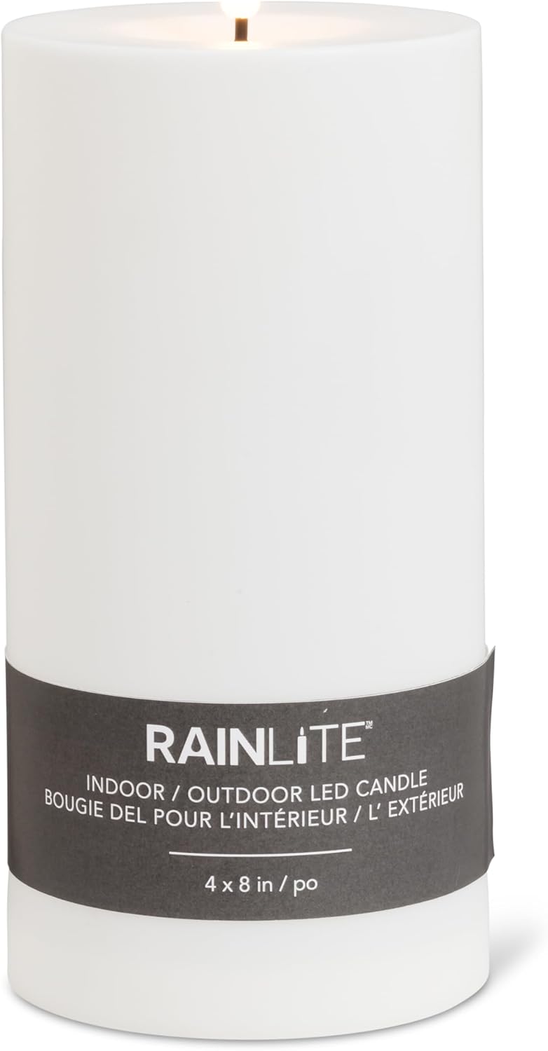 Abbott Collection Rainlite Large Indoor/Outdoor LED Flameless Candle with Timer - White (8" H)
