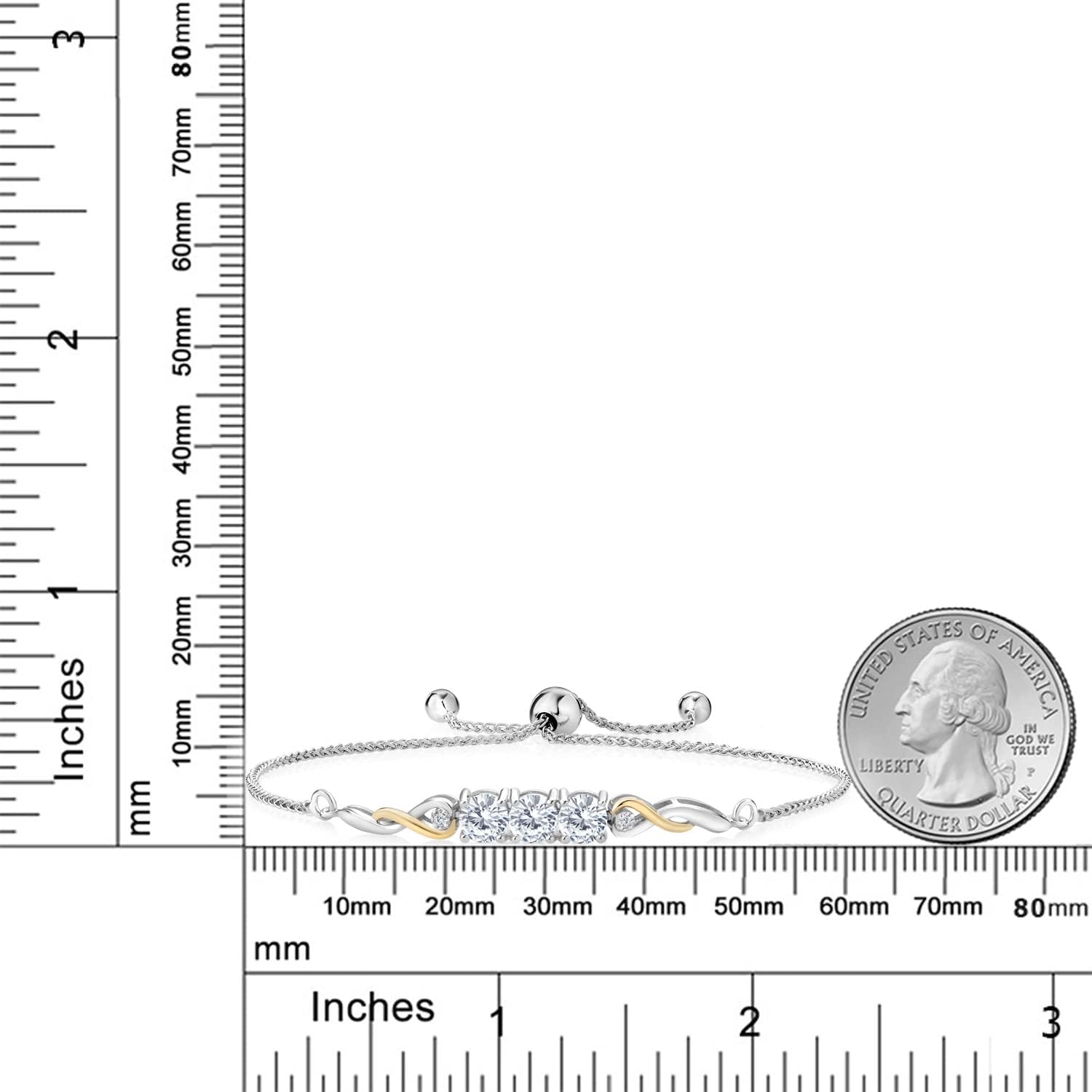 Gem Stone King Two-Tone Gemstone Birthstone and Accent Lab Grown Diamond Infinity Tennis Bracelet For Women In 925 Silver and 10K Yellow Gold | Round 5MM and 1.3MM | Fully Adjustable Up to 9 Inch