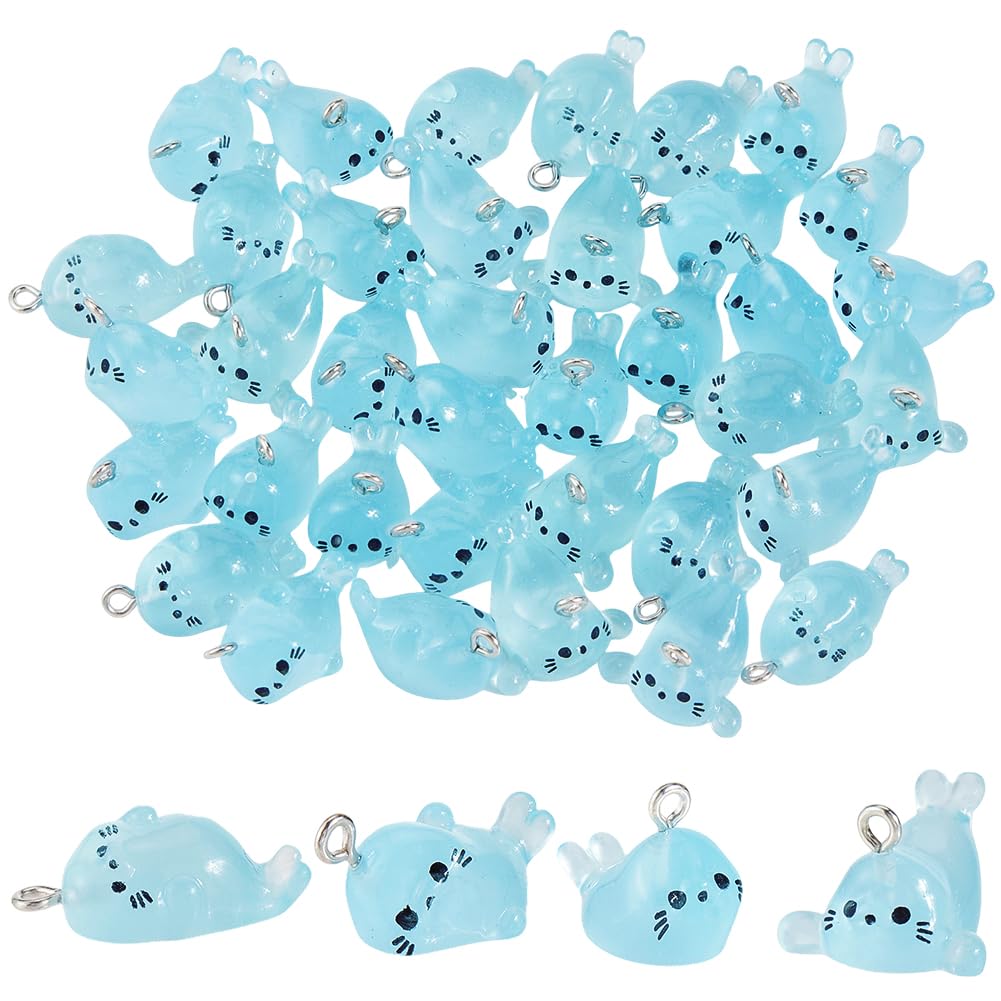 SUNNYCLUE 1 Box 40Pcs 4 Styles Resin Seal Charms Seals Charms Transparent Blue 3D Ocean life Cute Sea Resin Animal Pendants for Jewellery Making Supplies DIY Crafting Necklace Bracelet Earring Women