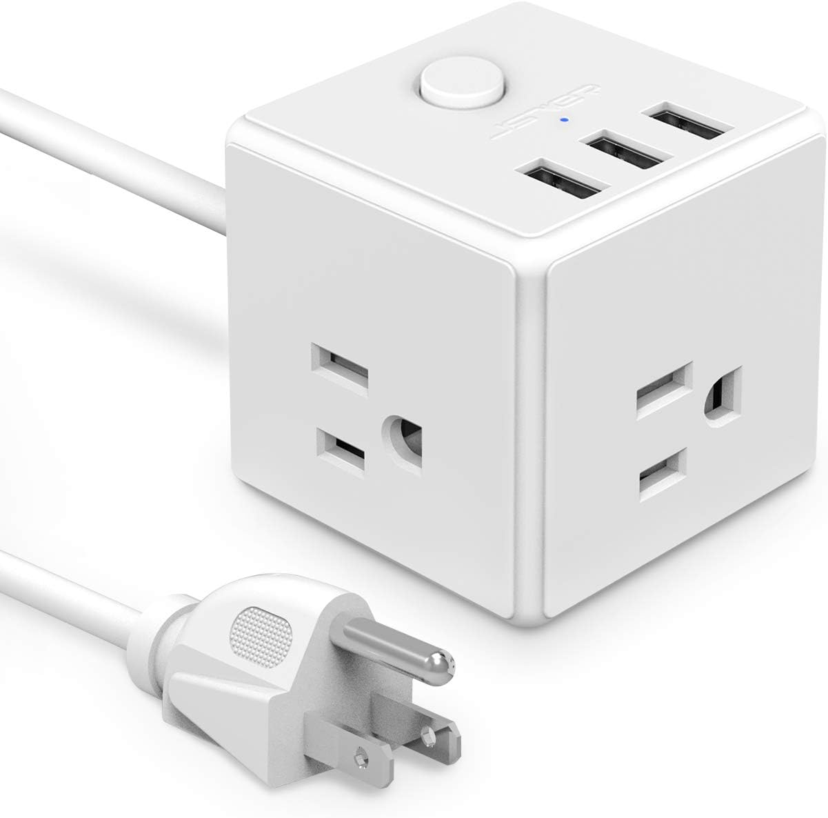 Small Power Strip with 3 USB JSVER USB Power Strip, 3 AC Outlet Strip, 4.92Ft Extension Cord, Cube USB Charging Station for Travel, Home, Office, Dorm Room (White)