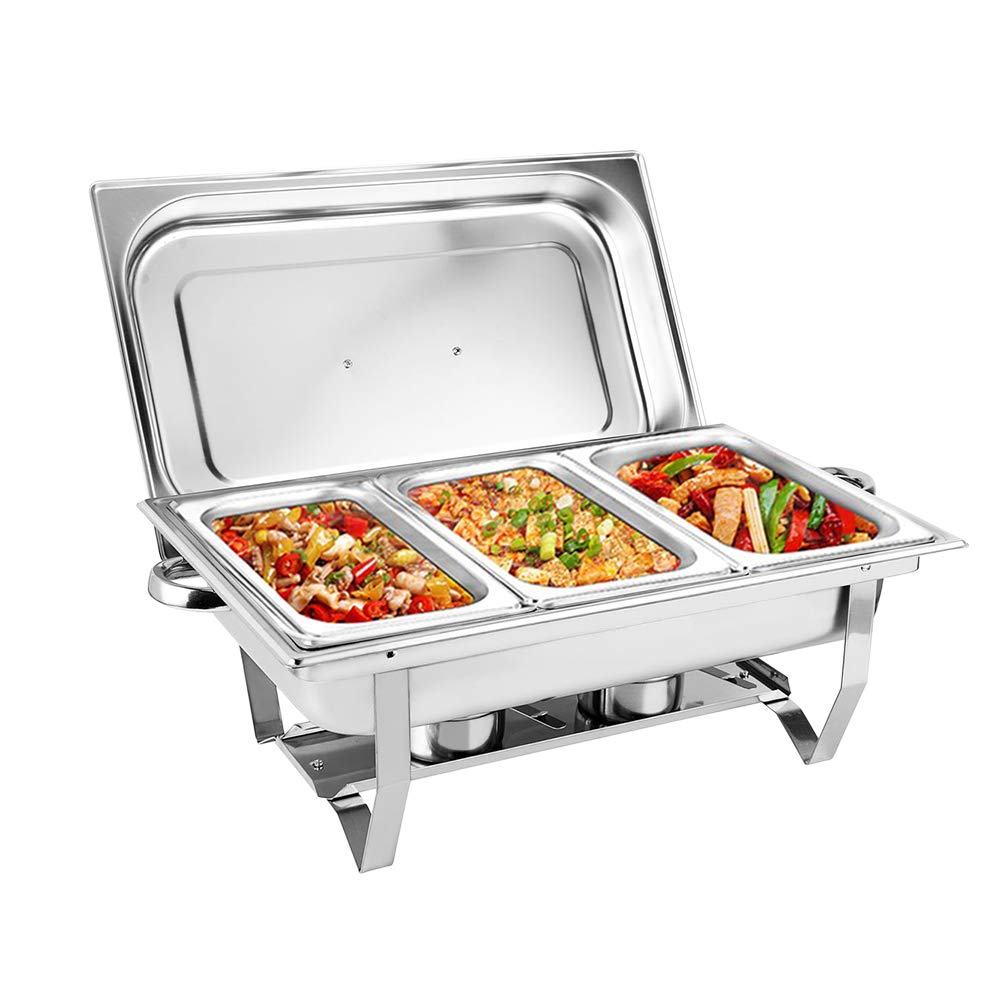 Set professionale per chafing Dish, Scaldavivande per Buffet Acciaio Inox 3x 9L, 52,8 x 32,5 x 9,2cm Contenitore Vassoio di Riscaldamento per Buffet Albergo Hotel Mensa Supermercato Ristorante