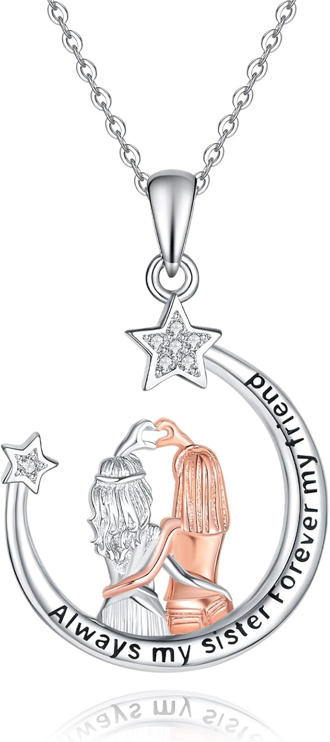 Sister Mother Daughter Necklace Jewelry Gifts Sterling Silver Sister Pendant Necklace Jewelry Birthday Gifts for Women US3