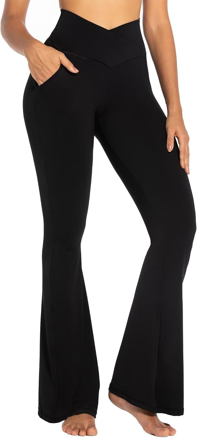 Sunzel Women's Crossover Flare Leggings with Pockets High Waist Yoga Pants High High Workout Gym Bootcut Leggings