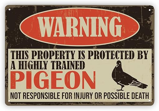 Pigeon Warning Sign, Funny Pigeon Sign, Vintage Home Decor for House Door Gate Outdoor, Decorative Aluminum Wall Plaque, Weather Resistant, Easy to Mount, Bird Metal Tin Signs, B26