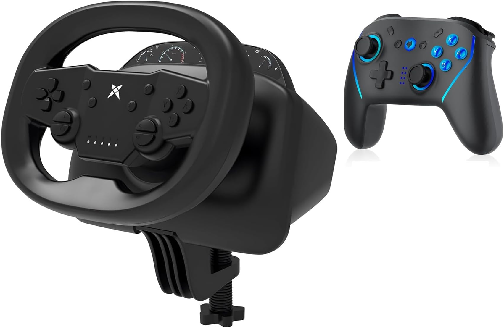 NBCP Racing Wheel and Pro Gaming Bundle: Multi-Platform Racing Wheel & Wireless Switch Pro Controller