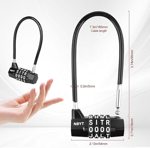 Miniatura 5 de Cerraduras de cable con letras, texto, combinación de palabras, cuerda de cable de acero con código reiniciable para bicicletas, taquillas,