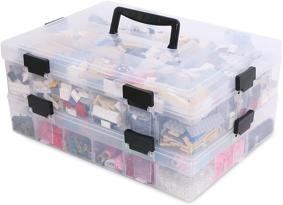 Baina Craft Storage boxes with Compartment, 4-Layer Stackable Beads for Craft Organiser Baking Nozzles Storage with Lid and Handle, Large Capacity Waterproof Building Blocks Container Transparent
