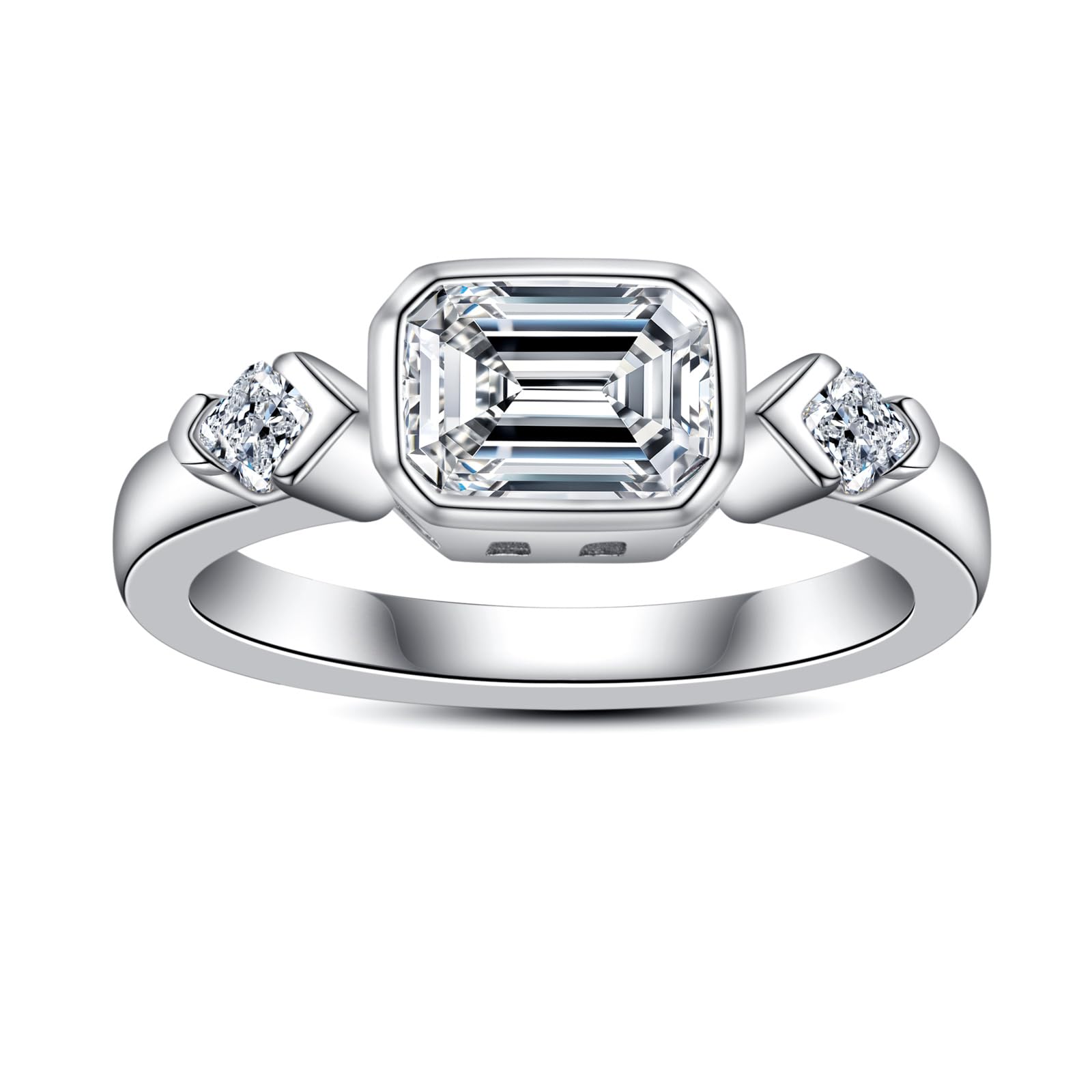 AimiIee Oval/Marquise/Emerald Cut Moissanite Engagement Rings for Women D Color VVS1 Clarity 925 Sterling Silver 3-Stone Wedding Promise Anniversary