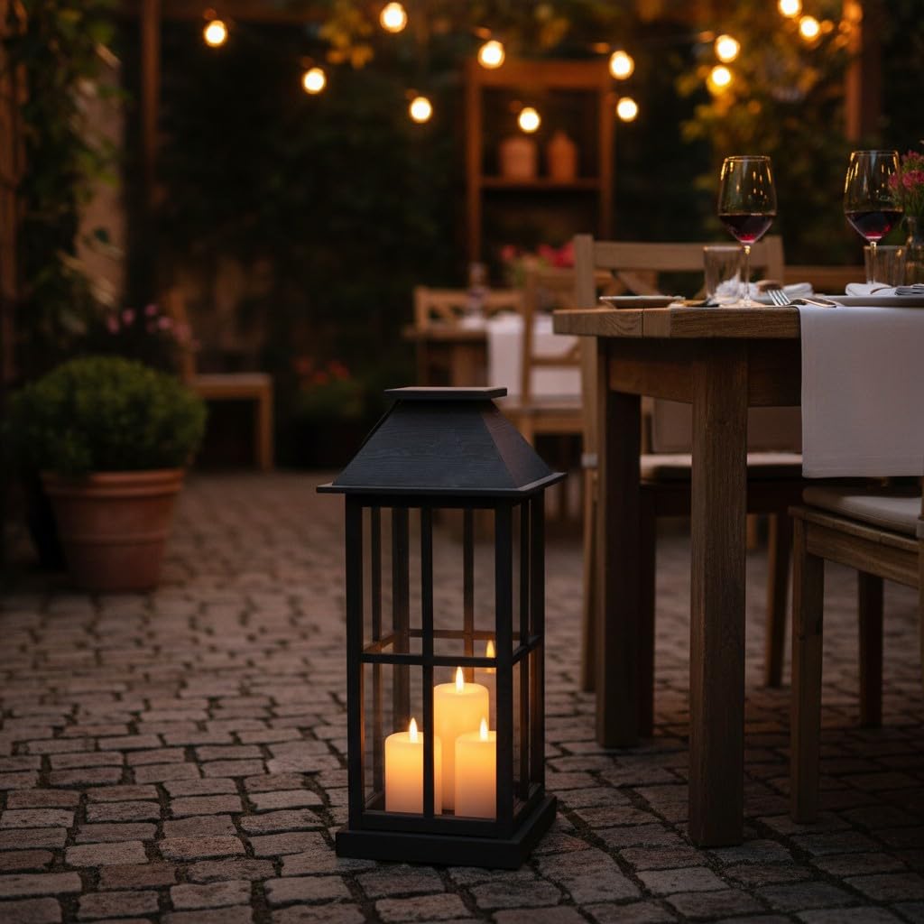 Weeco Farol grande de madera antracita con láminas de plexiglás, 74 cm de alto, 31 cm de ancho, elegante farol decorativo para velas