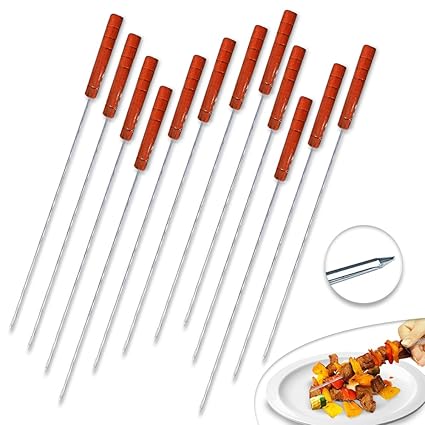 Homeistic Applience BBQ Skewers Tandoor for Barbecue, Grill | Stainless Steel Stick with Wooden Handle, Pack of 12