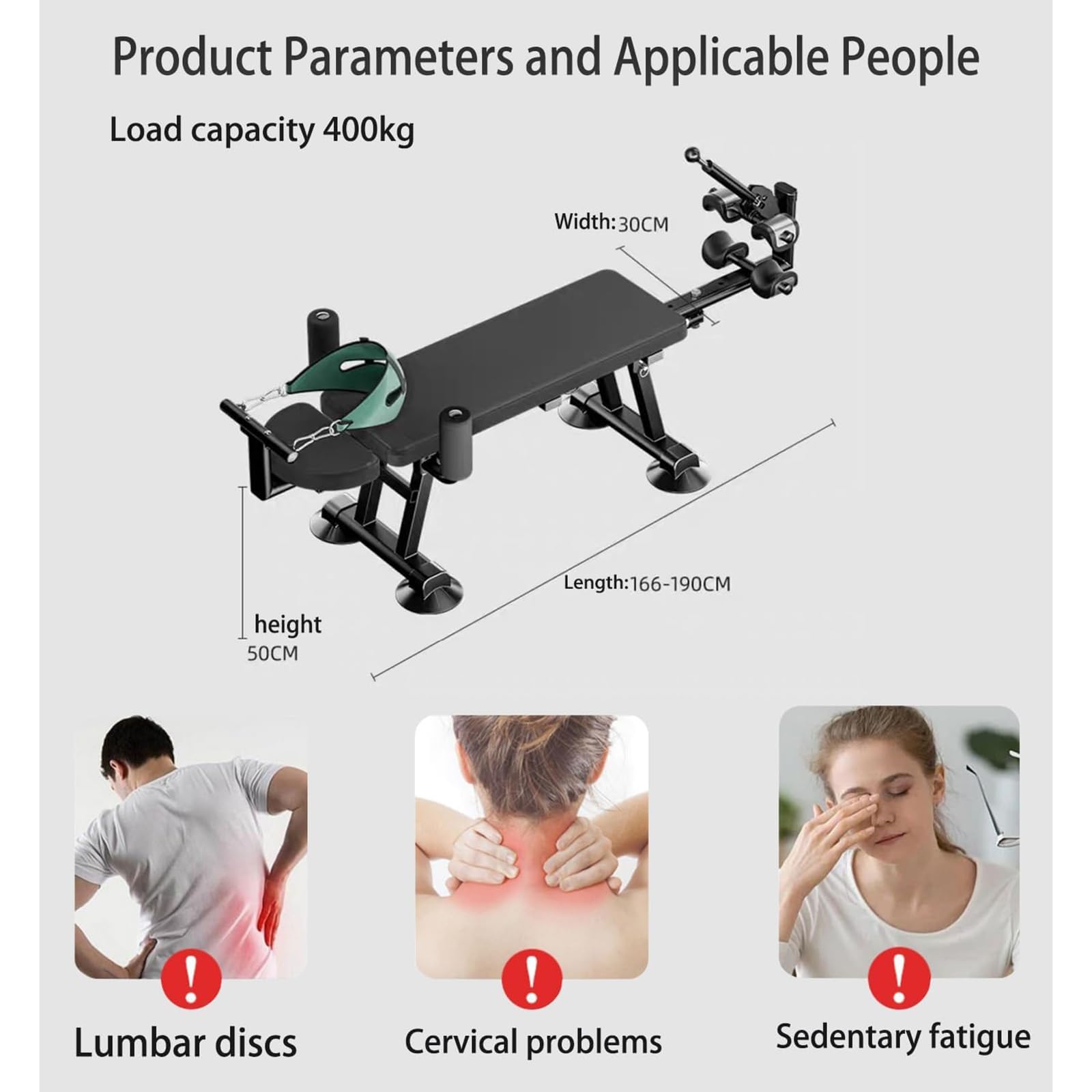 Fitness Traction Bed – Tavolo di trazione cervicale lombare per decompressione della schiena, supporta 400 kg di carico, ideale per spondilosi ed ernia del disco