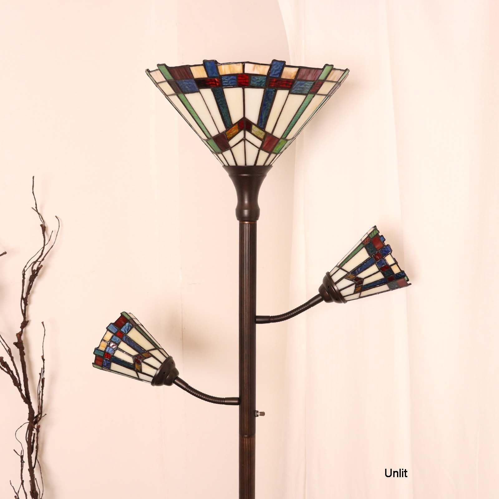 Bieye Tiffany Lampa podłogowa z 3 lampkami do czytania z regulowanymi lampami do czytania, do salonu, wysokość 178 cm (biała, misja)