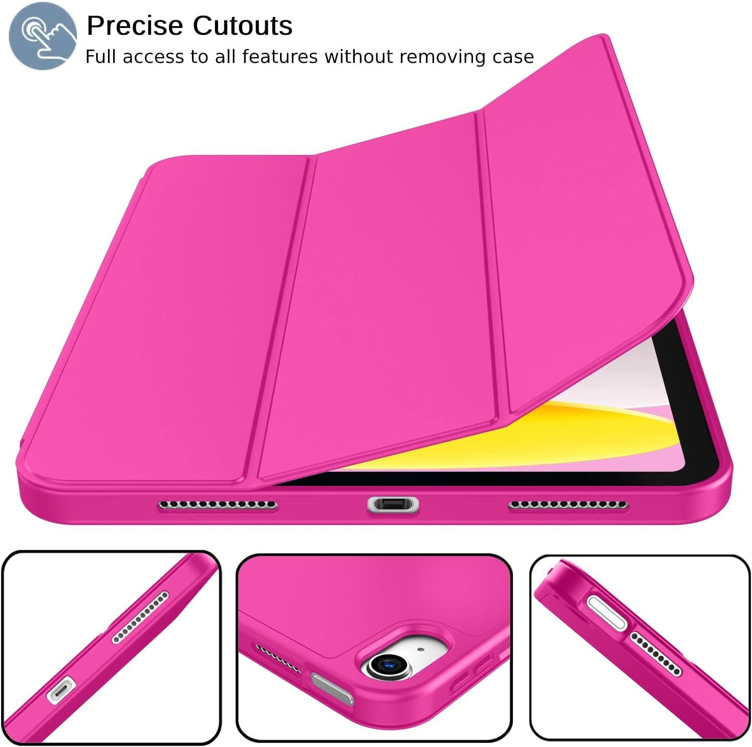 iMieet iPad (A16) Case 11th Gen/iPad 10th Generation Case [11-Inch 2025/10.9 Inch 2022] with Pencil Holder, Trifold Stand Smart Cover with Soft TPU Back,Auto Wake/Sleep(Rose Red)