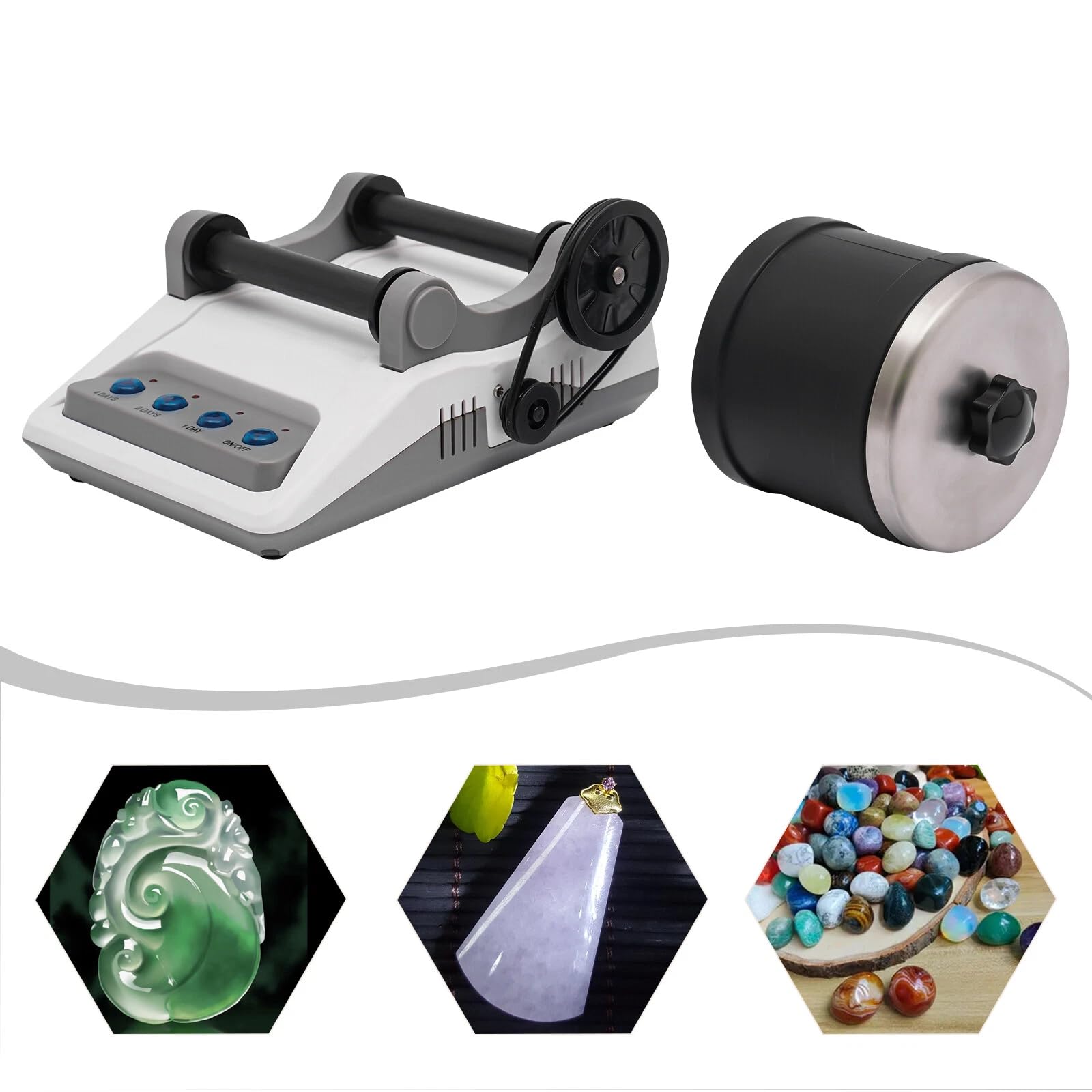 Rock Tumbler Kit, Professionelles Steintrommel Set, Elektrisch Poliertrommel mit 3 Tasten der Zeiteinstellung von (1/2/4 Tage), Schleiftrommel Poliermaschine Steinschleifmaschine