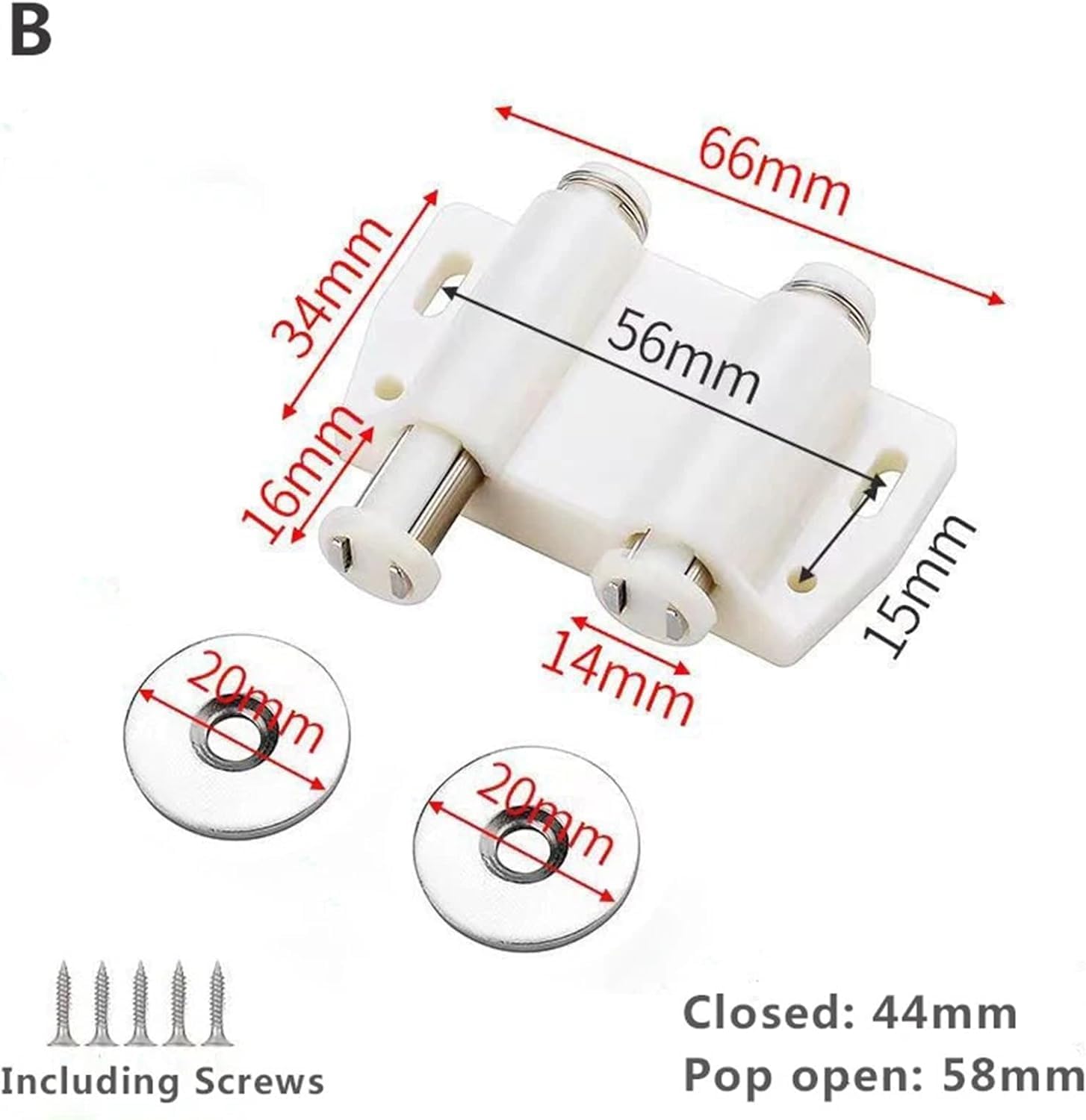Magnetic Push Latches, 2Pcs Magnetic Catch Door Closers Push to Open Cabinet for Wardrobe(Double B White)