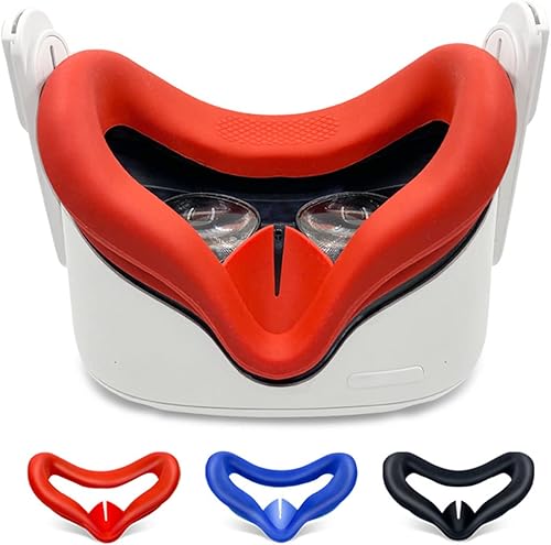 Miniatura 2 de 3Pcs VR Silicone Cover Eye Pads for Oculus Quest 2 Sweat Proof Lightproof Non-Slip Washable Comes with 5pcs Disposable Eye Covers (Black+Blue+Red)