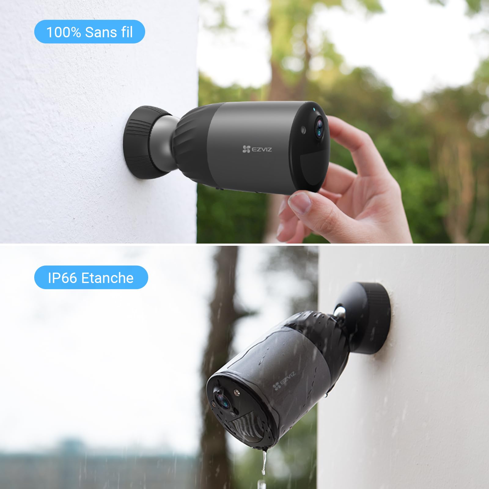 EZVIZ BC1C 4MP Caméra Surveillance WiFi Extérieure sans Fil, Autonomie de 270j, Batterie Rechargeable 10400mAh, Détection de Personne, Vision Nocturne en Couleur, Audio Bidirectionnel, 32Go eMMC, IP66
