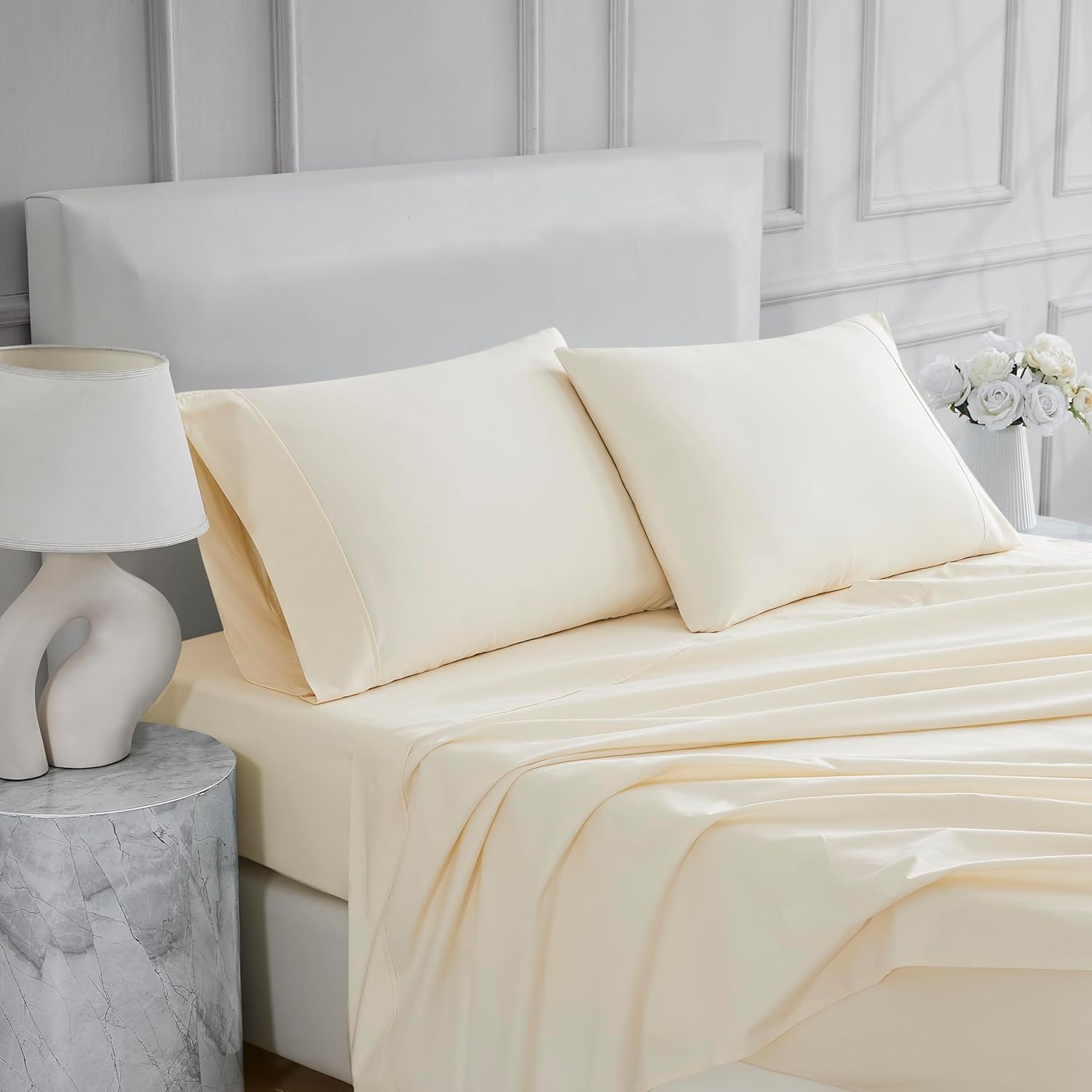 Linen Closet Ultimate Percale Ivory Queen Set Sheet 4 Piece Set