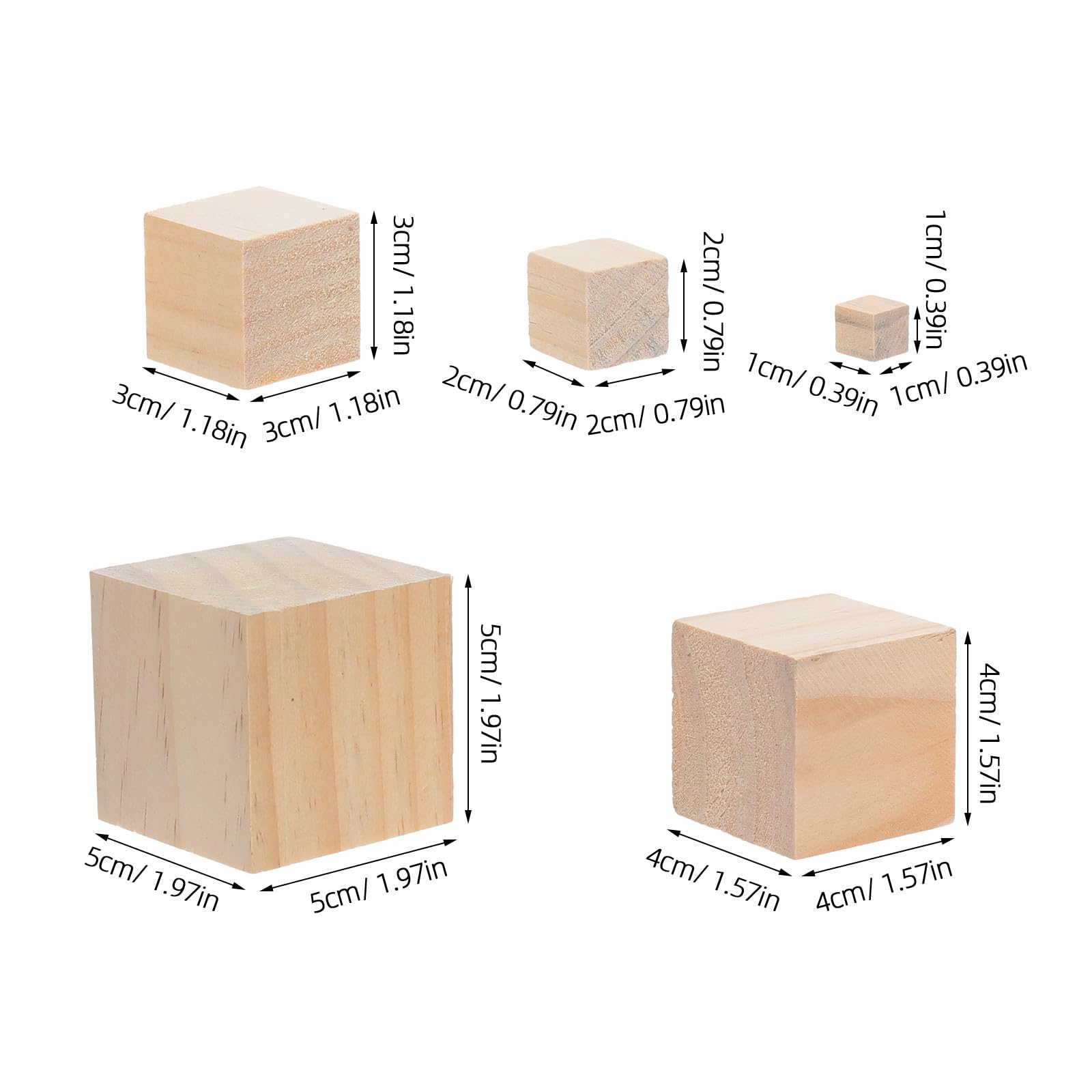 UPKOCH 80 szt. drewnianych klocków do rękodzieła: 1/2/3/4/5 cm drewniane kostki - niedokończone drewniane kwadraty do projektów DIY, malowania, sztuki i rzemiosła, układania i budowania STEM