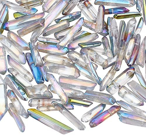 OLYCRAFT 25~26pcs Quartz Crystal Bead Yoga Amulet Chakra Set Tumbled Stones Polished Tumbled Stones Bulk Quartz Crystal Sticks Spikes Irregular Rough Crystal Point Strands for Jewelry Making
