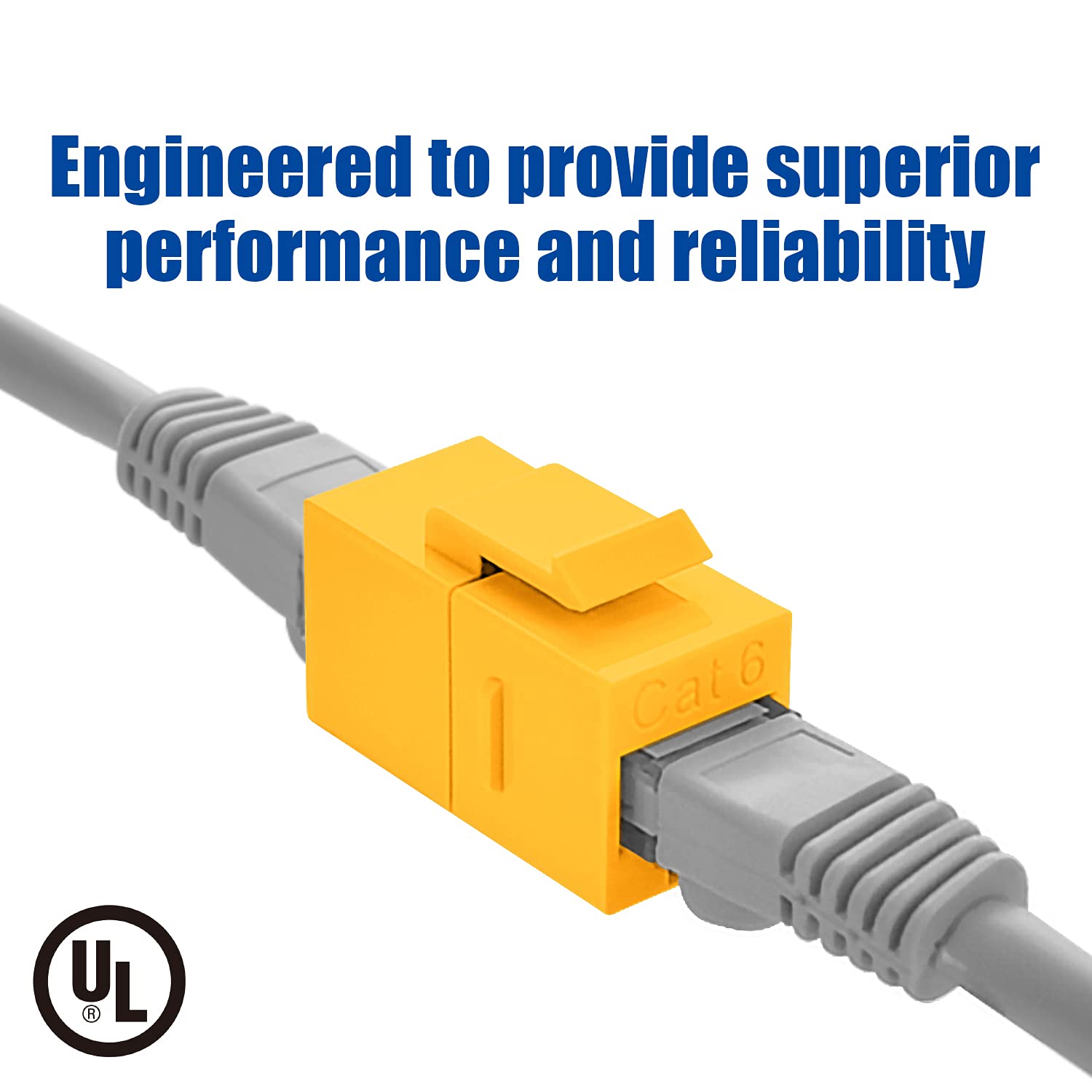 Beszin Cat.6 RJ45 Inline Coupler with Keystone Latch, Female-Female [50-Micron Gold Plated] (5-Pack, Yellow)
