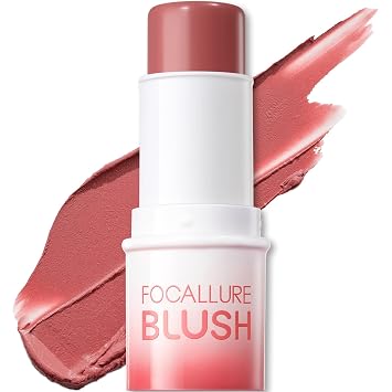 FOCALLURE Cream Blush Stick, Multi-use Blush for Cheeks Lips Eyes, Buttery Texture, Smooth Blendable, Natural Finish, 12H Long Lasting Waterproof Lightweight Makeup,PK01