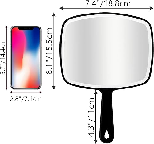 Miniatura 2 de Espejo de mano portátil con agujero para colgar en el mango, 2 piezas, color negro, 7.4 pulgadas de ancho x 10.4 pulgadas de largo