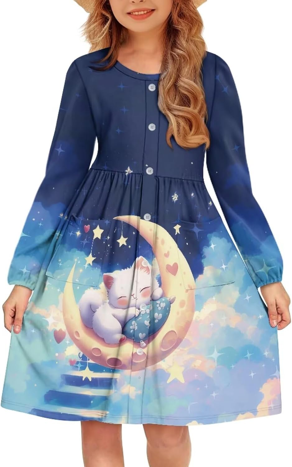 Ystardream A Line Dress for Girls Long Sleeve Bottom Front Twirl Swing Skirt