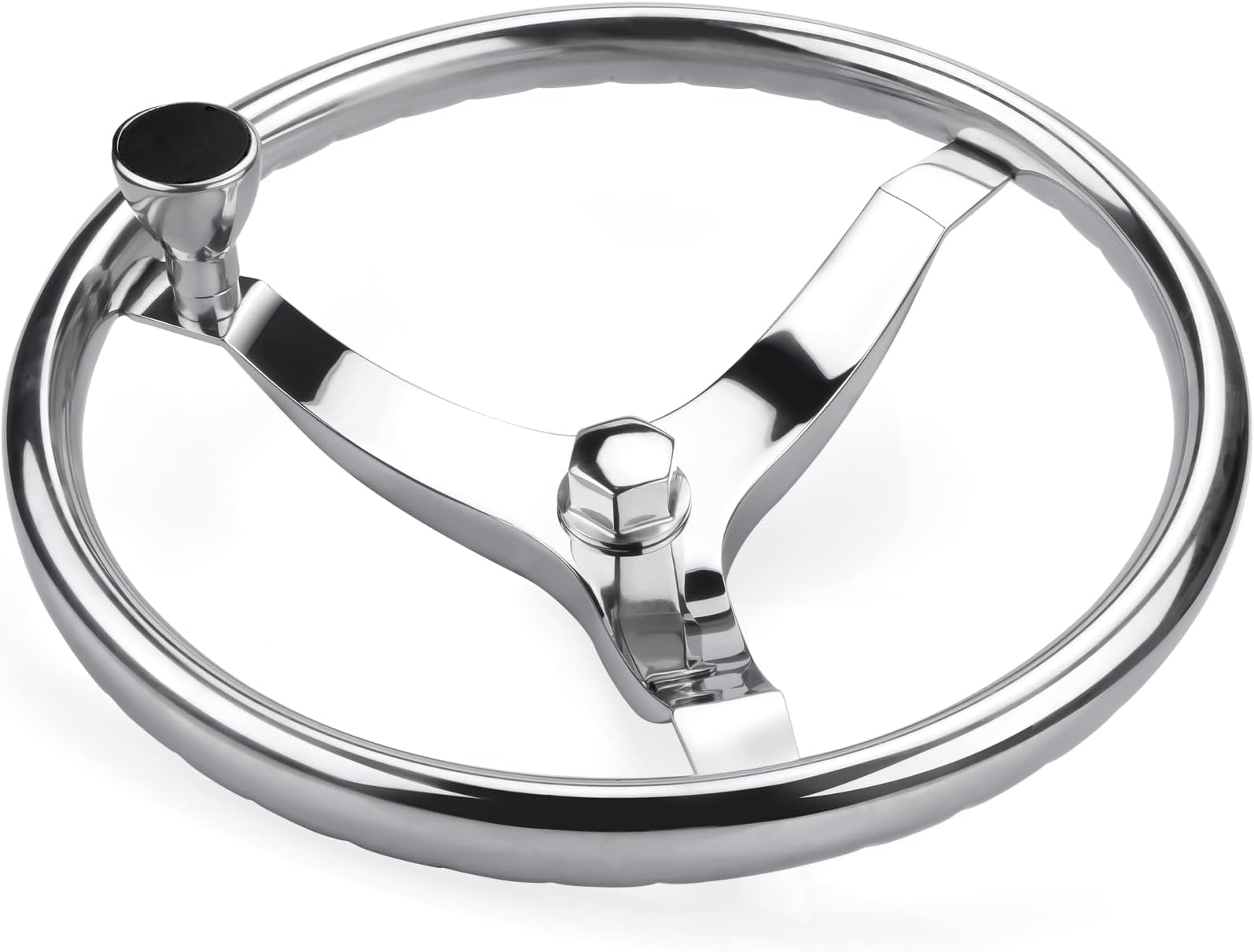 Stainless Steel Boat Steering Wheel 3 Spoke 13-1/2" Dia, with 5/8" -18 Nut and Turning Knob for Seastar and Verado