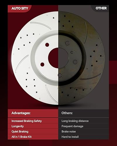 Miniatura 4 de AUTOSITY 31584+D1543 Upgrade Brake Kit, Front Drilled and Slotted Disc Brake Rotors and Ceramic Brake Pads Set for Elan-tr-a 2011-2016, Velo ster