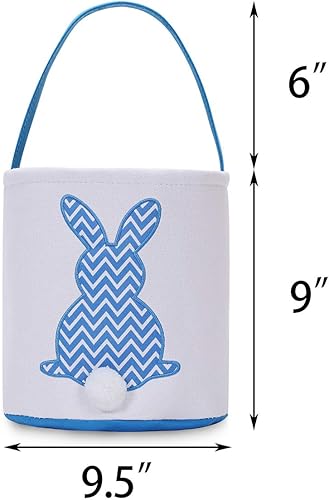 Miniatura 5 de MONOBLANKS - Cesta de lona y algodón para niños, para cazar huevos de Pascua y llevar regalos, con diseño impreso de conejo de Pascua con cola Azul