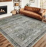 RELEANY Area Rug 8x10 Washable Rugs Vintage Farmhouse Neutral Rug for Living Room Bedroom Dining Room Entryway, Low Pile Non-Shedding Easy Clean Area Rug, Grey Green