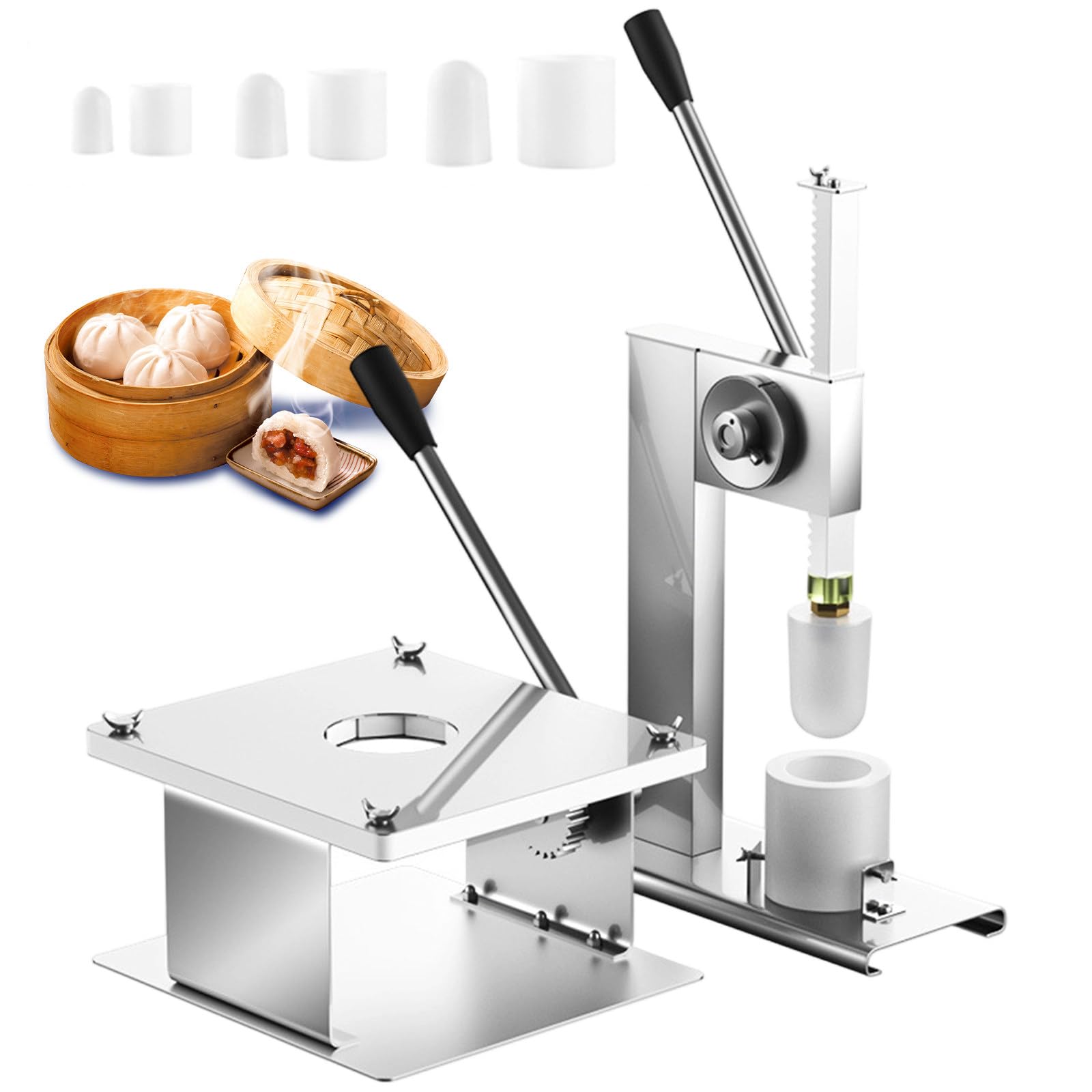 GwlThixion Semi-Automatic Baozi Maker with 3 Mold, 400-500 Buns/Hour High Efficiency Cafeteria Kitchen Gadgets, Baozi Maker with Dough Press Machine, Closing Machine and Molds FullSet