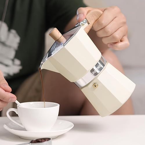 Miniatura 8 de Sivaphe Moka Pot de aluminio 3 tazas de espresso, cafetera y cafetera portátil, estufa italiana y cubana, cafetera para el hogar y campamento, color