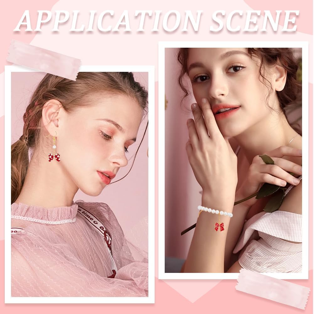 SUNNYCLUE 1 Box 48Pcs 8 Styles Bow Knot Charm Enamel Bow Charms Small Alloy Metal Red Cute Lolita Pearl Bowknot Charms for Jewelry Making Charms Diy Necklaces Bracelets Earrings Findings Gifts Women - Image 5