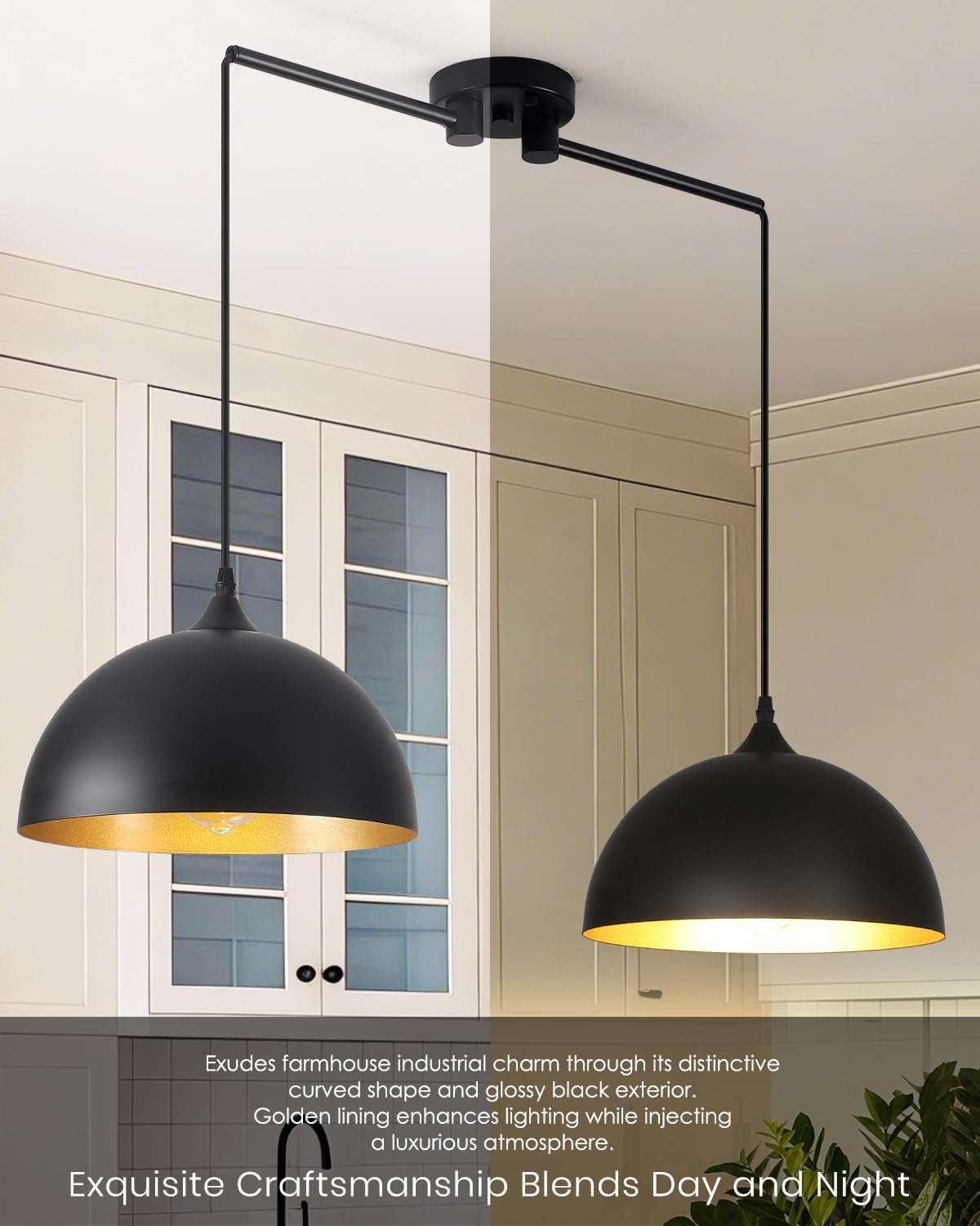 Black Pendant Lights Kitchen Island 2-Light, Black Dome Pendant Light, Kitchen Island Lighting, Dining Room Light Fixture, Island Pendant Lights for Kitchen, Dining Room, Bar, Cafe