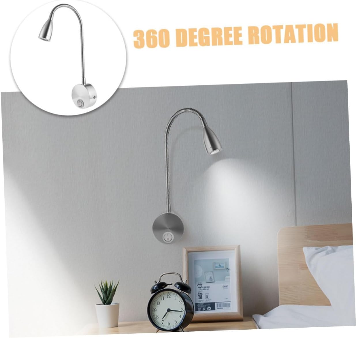 VILLCASE 360Degree Rotating LED Gooseneck Wall Lamp Flexible Bedside Reading Light with White Switch High Gloss Base Warm White Light for Easy Operation and Use
