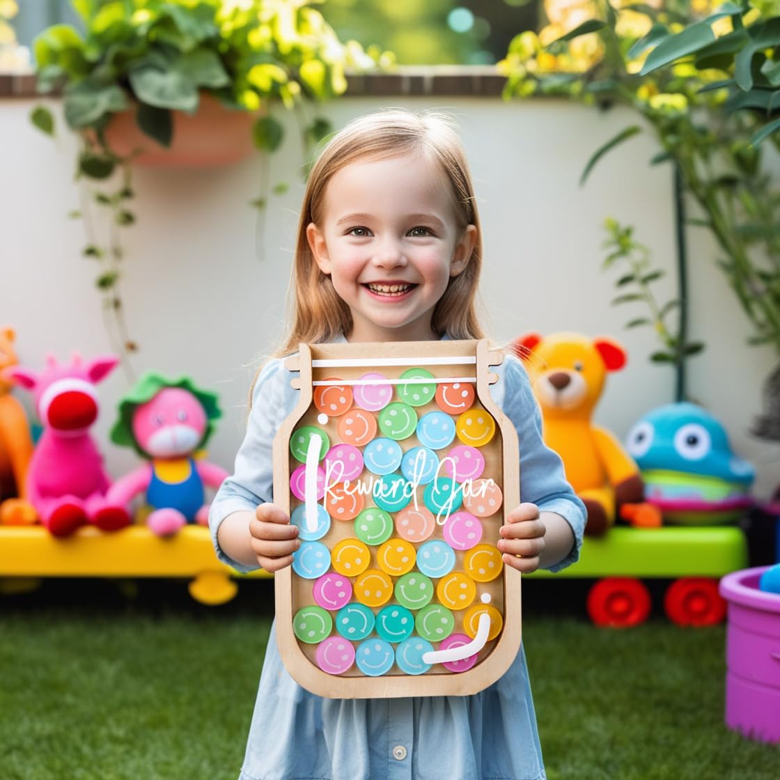 2 Pack Personalized Reward Jar Smiley Star Token Magnetic for Kids Teacher Classroom Potty Training Toddlers Home Incentive Good Behavior Management Tools Back to School for Kids Gifts Decorations