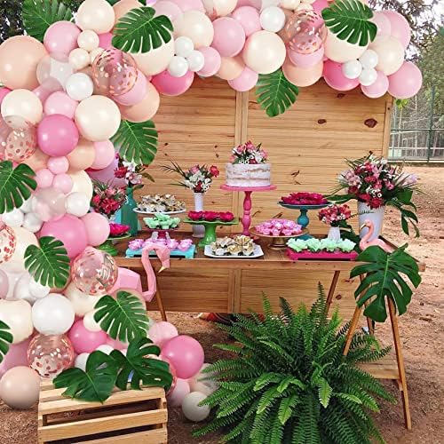 132Pcs Pink Flamingo Balloons Arch Garland Kit, Blush Peach Pink Pastel Orange Confetti Balloons Tropical Palm Leaves For Girls Women Wedding Birthday Baby Shower Party Decorations #TOP5