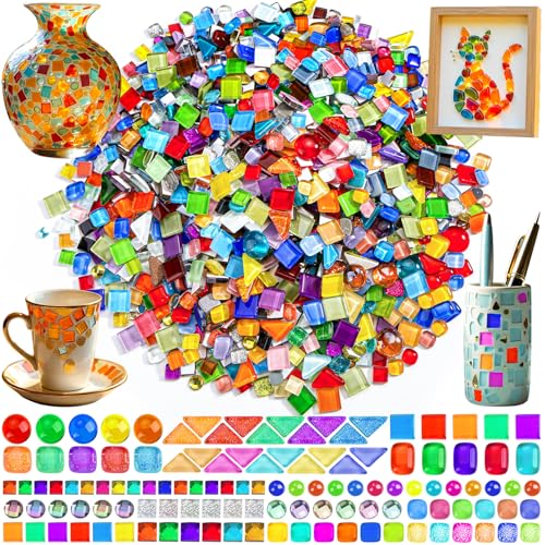 2400 Pcs Colorful Irregular Crystal Mosaic Tiles, 4.4lb Tiny Mosaic