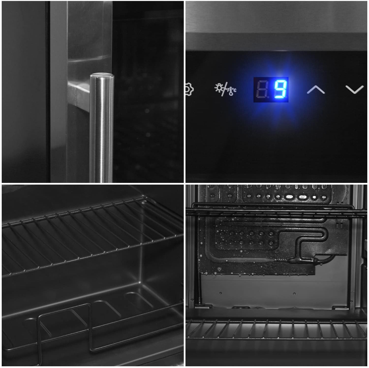 Close-up of the digital touch control panel with temperature display and function icons