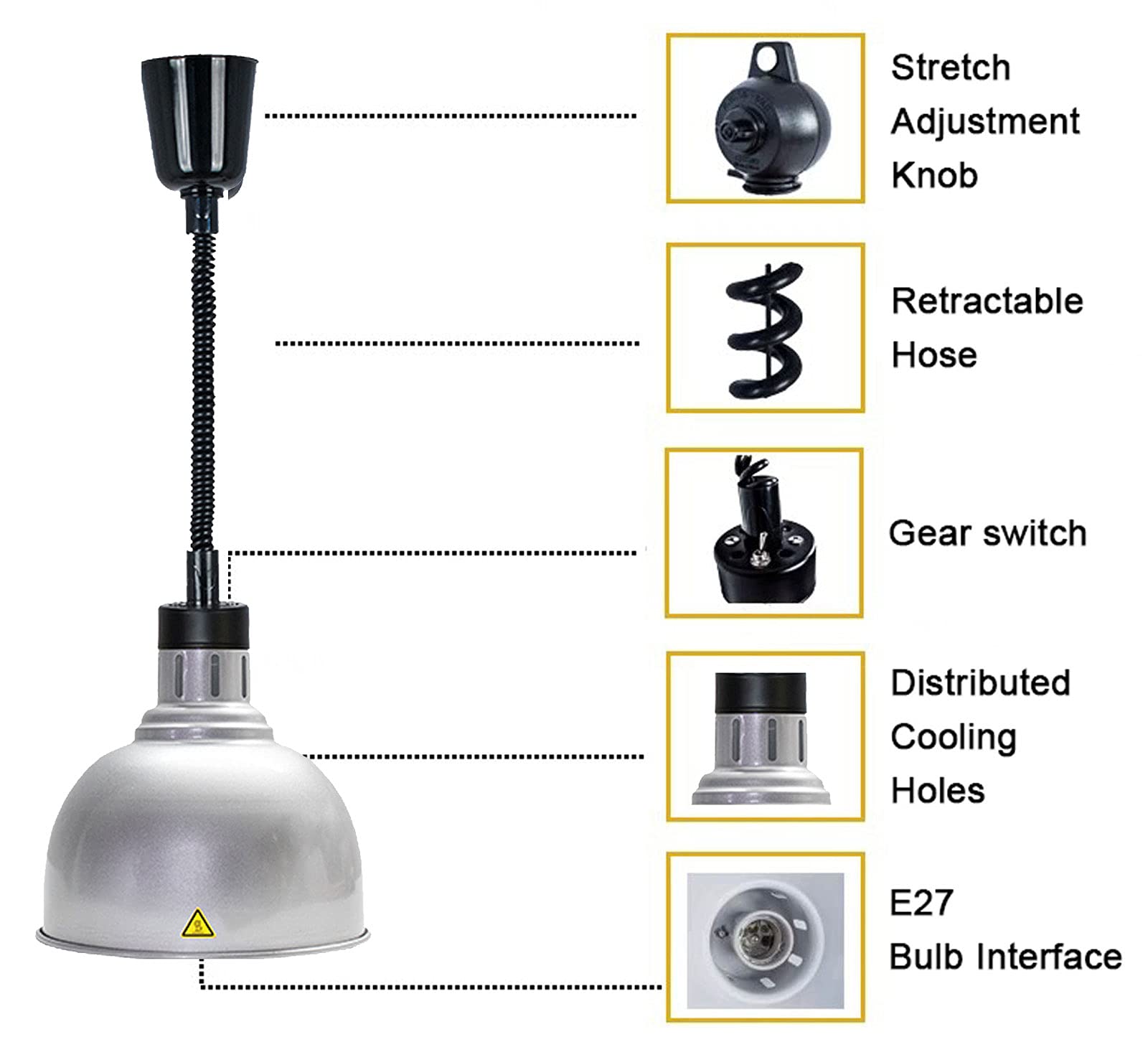 Lámpara de Calor para Alimentos, Calentador Colgante Comercial para Buffet, Equipo de Cocina con Bombilla de 250 W, lámpara de Calor para Alimentos, Ideal para Pizza, bis,A-4pcs