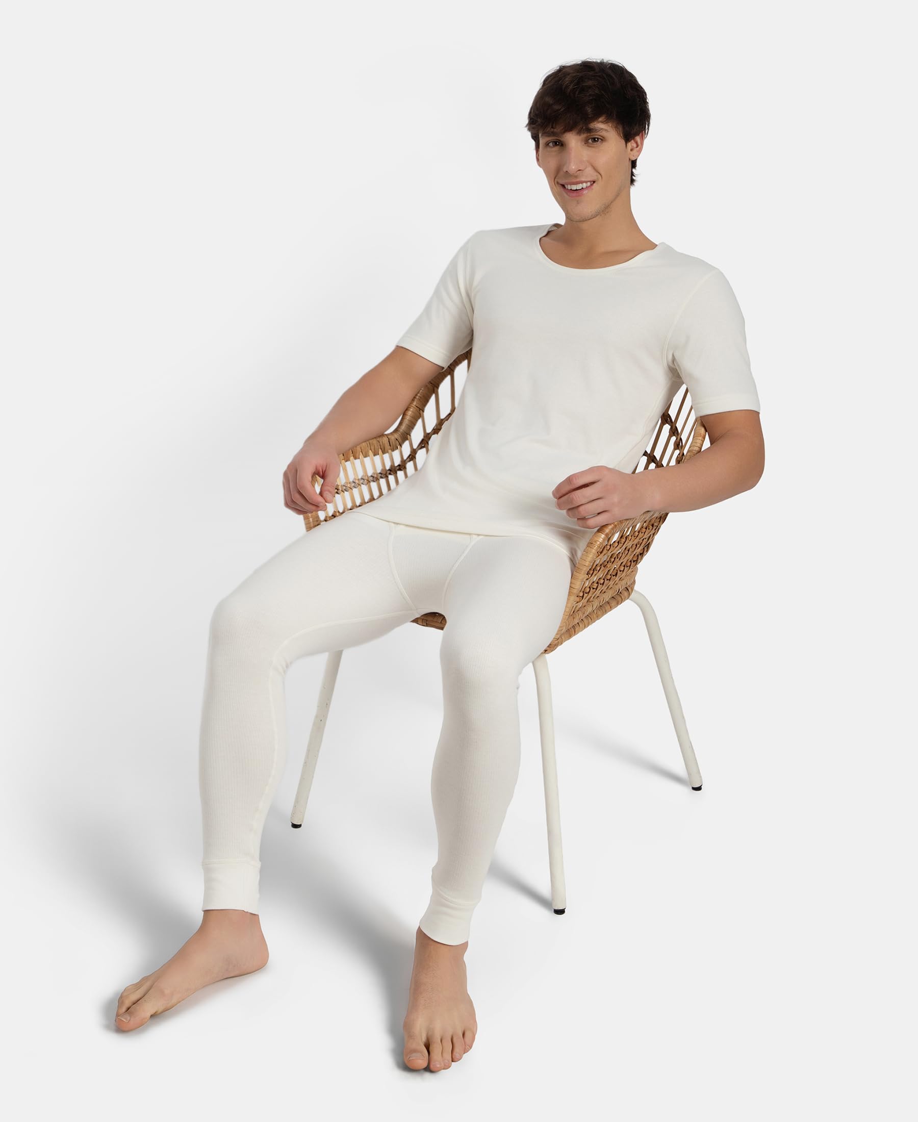 Jockey 2402 Men's Super Combed Cotton Rich Brushed Fabric Half Sleeved Thermal Undershirt with StayWarm Technology_Off White_L 2