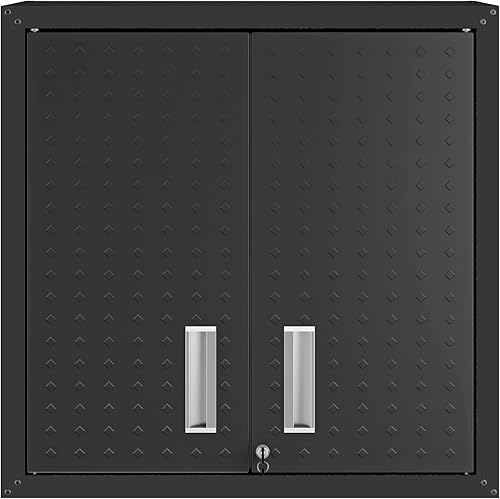 Manhattan Comfort Fortress - Armario flotante de metal texturizado de 30 pulgadas con estantes ajustables, juego de 1, color gris carbón disponible en Yaxa El Salvador