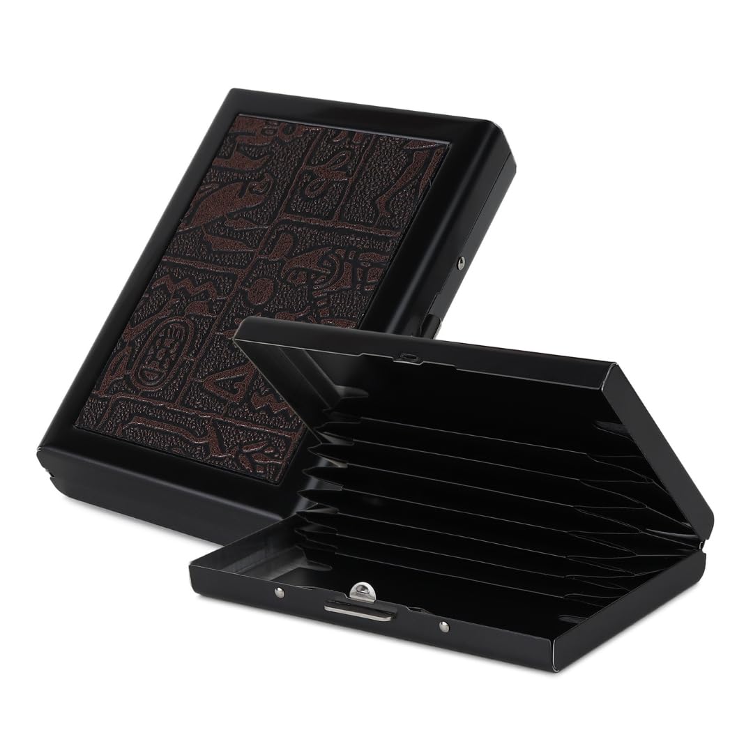Stealodeal RFID Protector 8 slot Debit/Credit/ATM Case Wallet For men & Womens (Egypt-Inspired Design Card Holder, COFFEE PU FULL BLACK)-picture-43