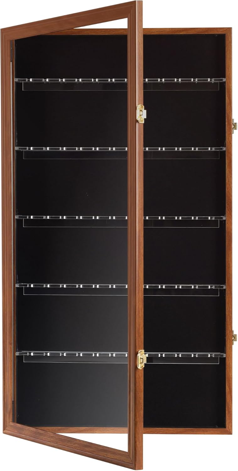 60 Souvenir Spoon Tea Spoon Display Case Rack Holder Wall Cabinet, UV Protection, Lockable (Walnut Finish)